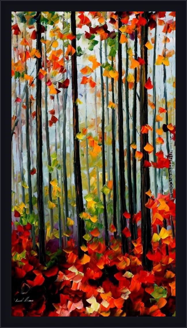 Framed Leonid Afremov falling leafs in the forest painting