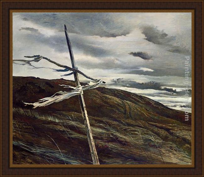 Framed Andrew Wyeth dodges ridge painting