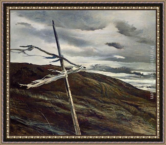 Framed Andrew Wyeth dodges ridge painting
