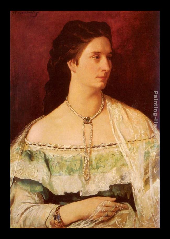 Framed Anselm Friedrich Feuerbach portrait of a lady wearing a pearl necklace painting