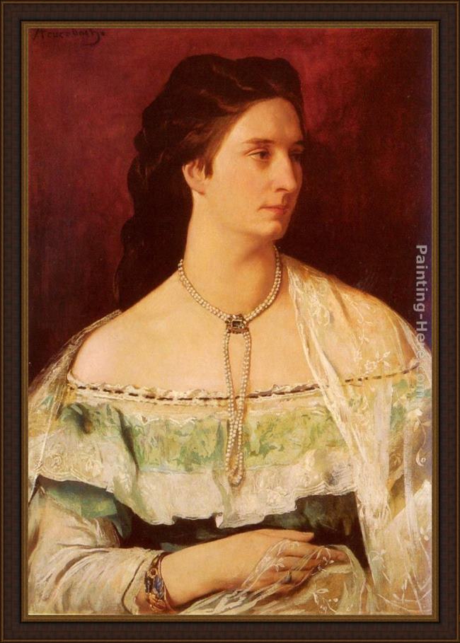 Framed Anselm Friedrich Feuerbach portrait of a lady wearing a pearl necklace painting