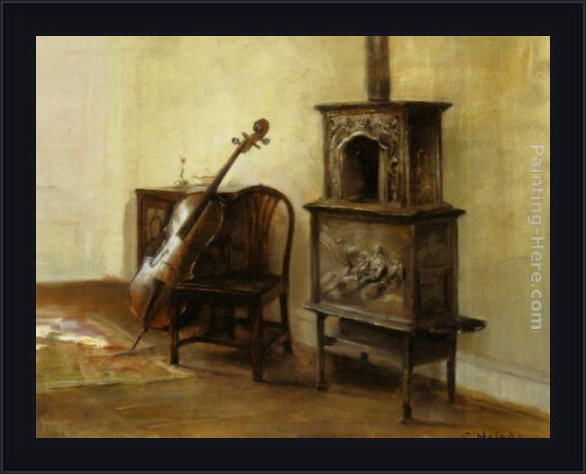 Framed Carl Vilhelm Holsoe interieur med en cello painting
