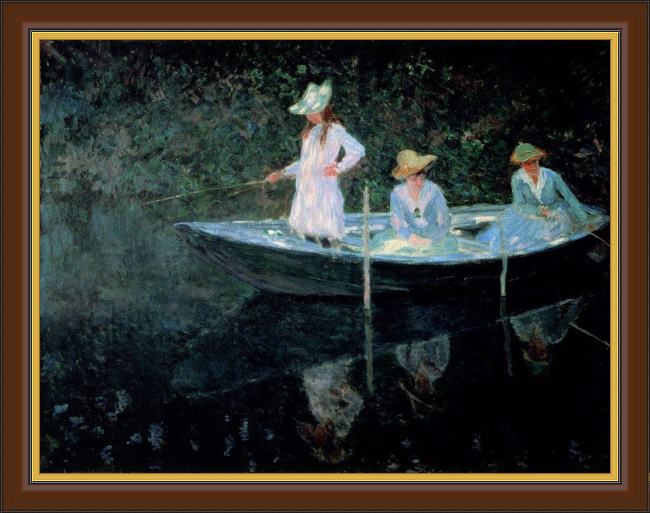 Framed Claude Monet in the rowing boat painting