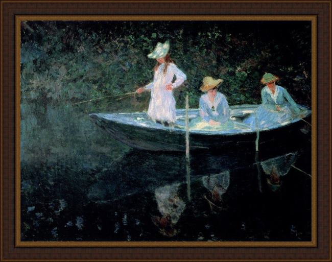 Framed Claude Monet in the rowing boat painting