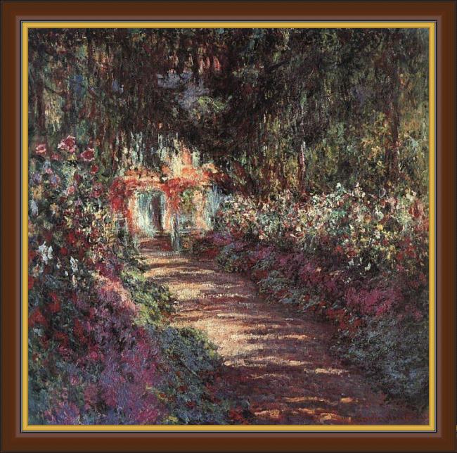 Framed Claude Monet the garden in flower painting