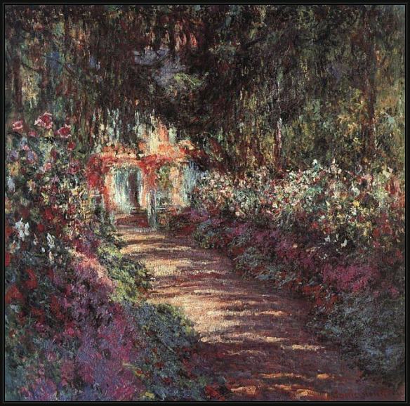 Framed Claude Monet the garden in flower painting