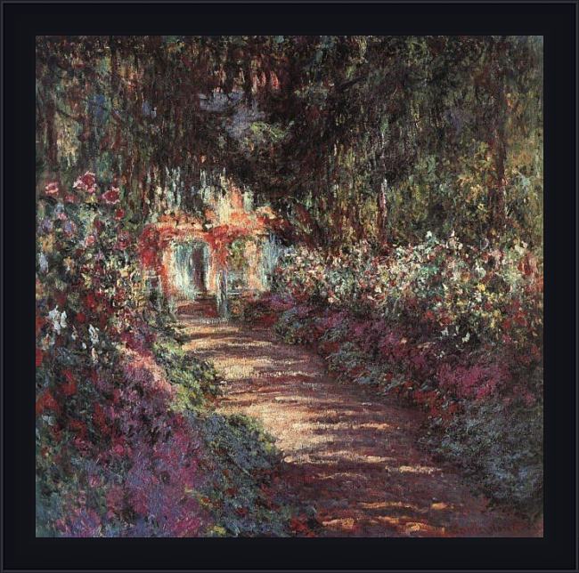 Framed Claude Monet the garden in flower painting