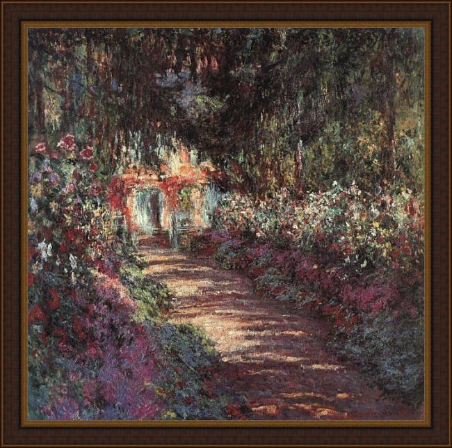 Framed Claude Monet the garden in flower painting