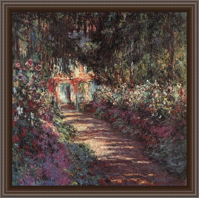 Framed Claude Monet the garden in flower painting
