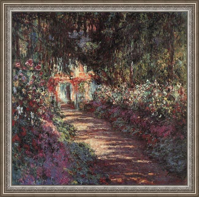 Framed Claude Monet the garden in flower painting