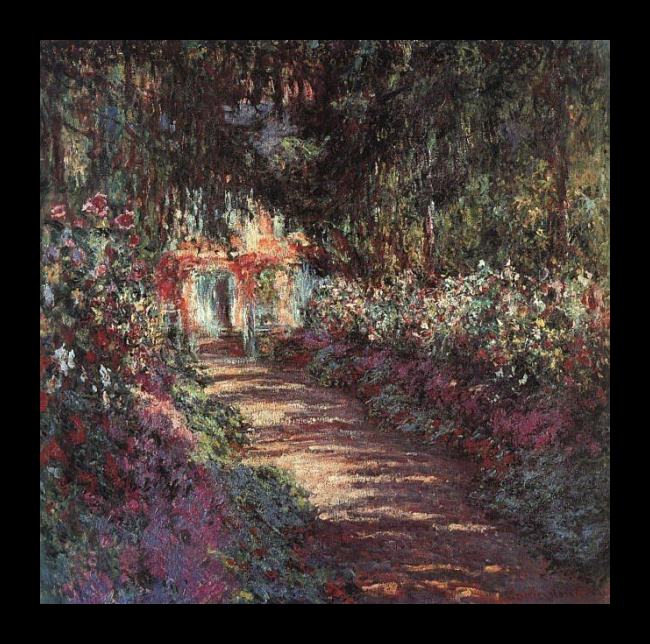 Framed Claude Monet the garden in flower painting