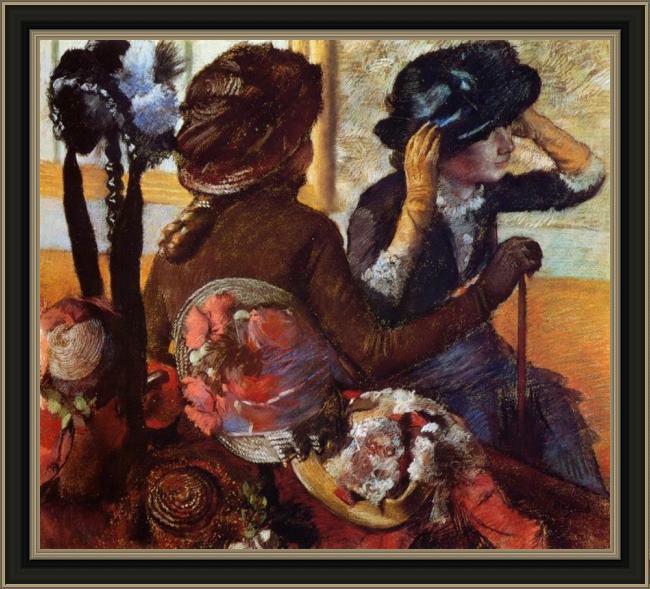 Framed Edgar Degas at the milliners painting