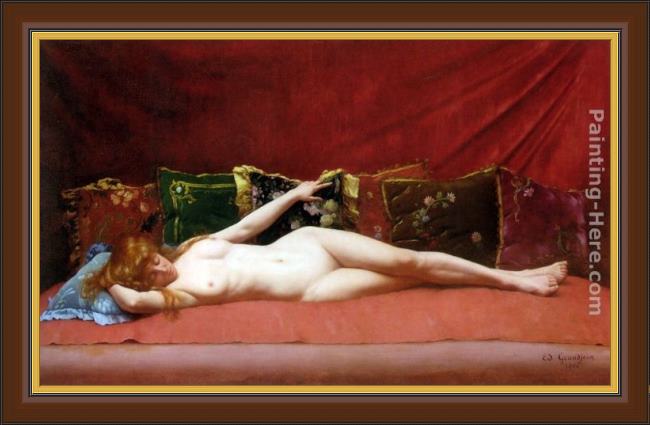 Framed Edmond Grandjean femme nue allongee painting