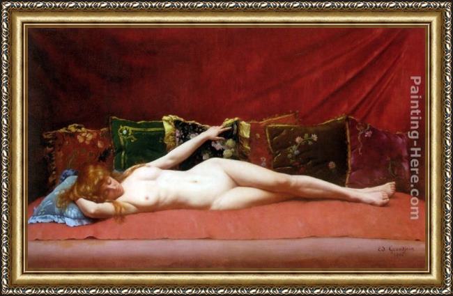 Framed Edmond Grandjean femme nue allongee painting