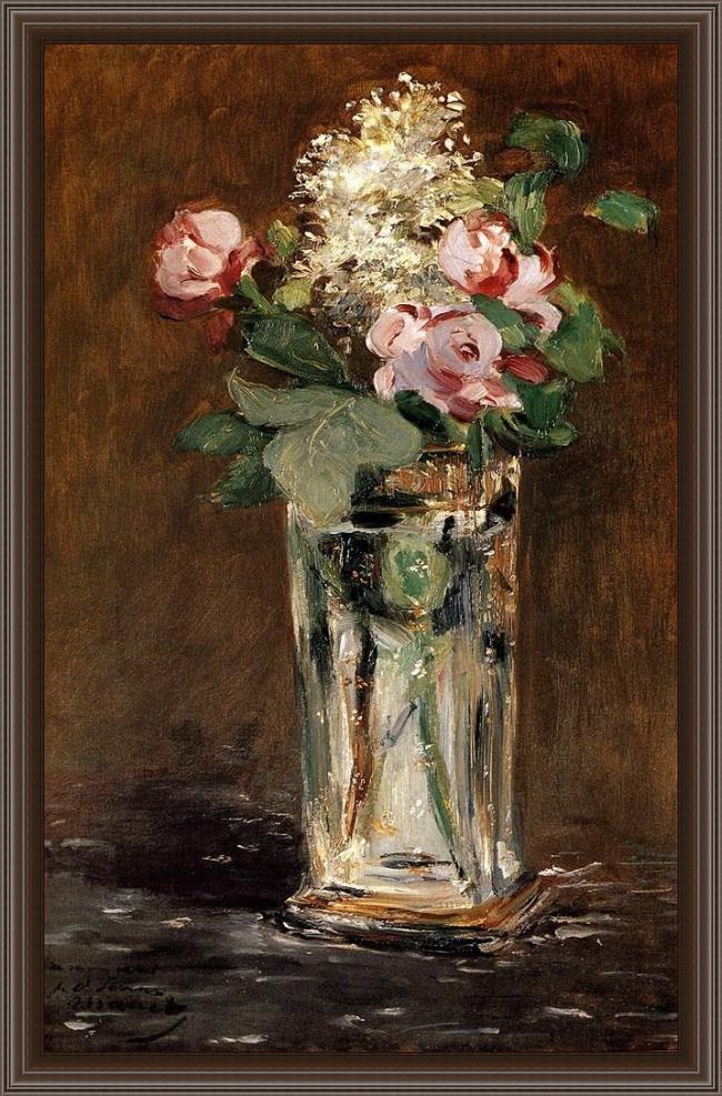 Framed Edouard Manet flowers in a crystal vase painting