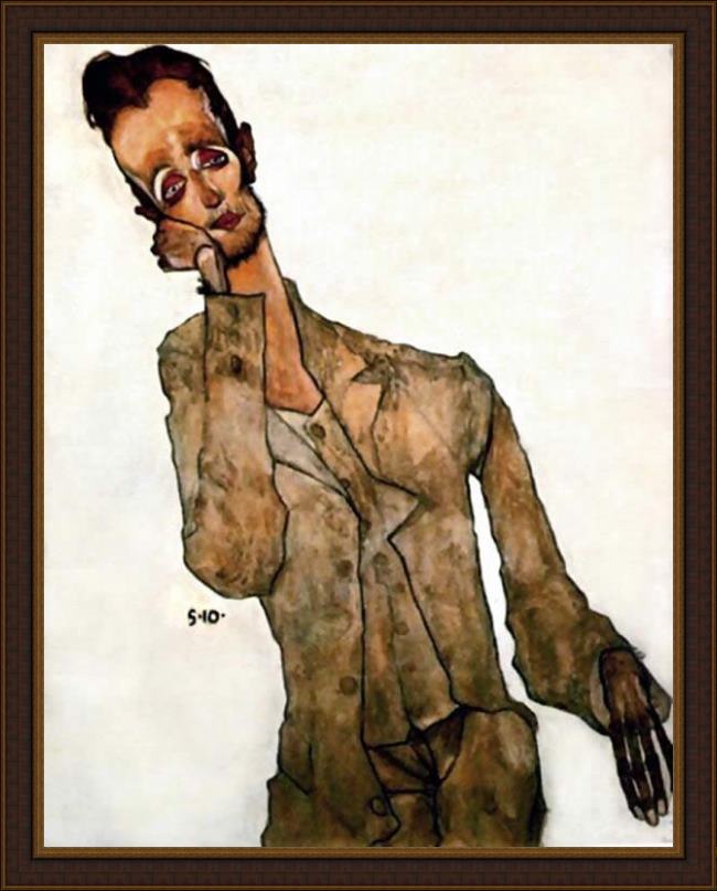 Framed Egon Schiele reclining man painting
