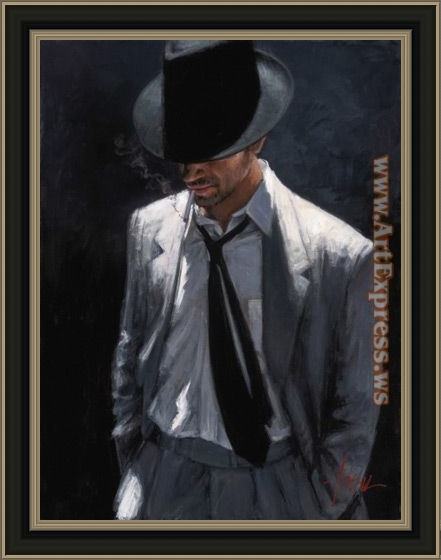 Framed Fabian Perez man in black suit iv painting