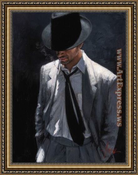 Framed Fabian Perez man in black suit iv painting