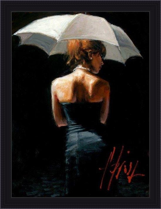 Framed Fabian Perez woman with white umbrella painting