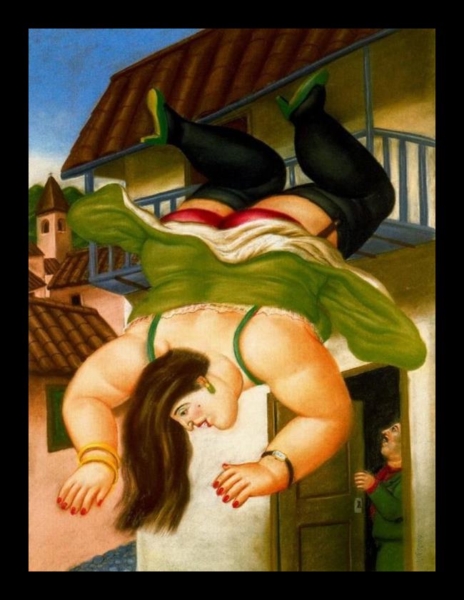 Framed Fernando Botero mujer cayendo de un balcon painting