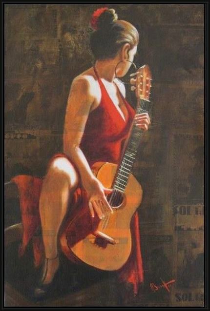 Framed Flamenco Dancer sexy flamenca guitar flamenco dancer david silvah painting