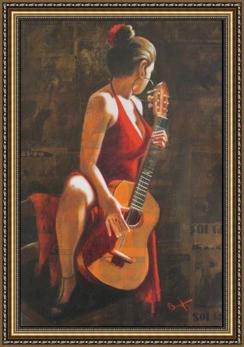 Framed Flamenco Dancer sexy flamenca guitar flamenco dancer david silvah painting
