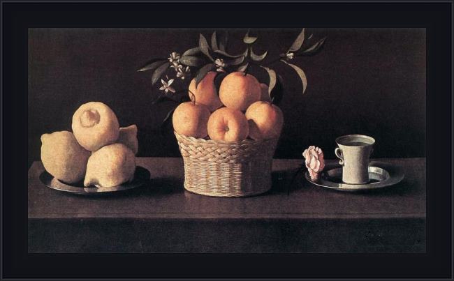 Framed Francisco de Zurbaran still life with oranges painting