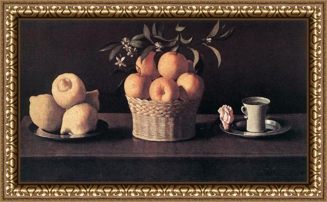 Framed Francisco de Zurbaran still life with oranges painting