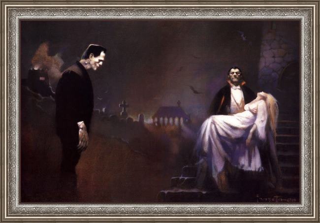 Framed Frank Frazetta creatures of the night painting