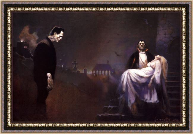 Framed Frank Frazetta creatures of the night painting