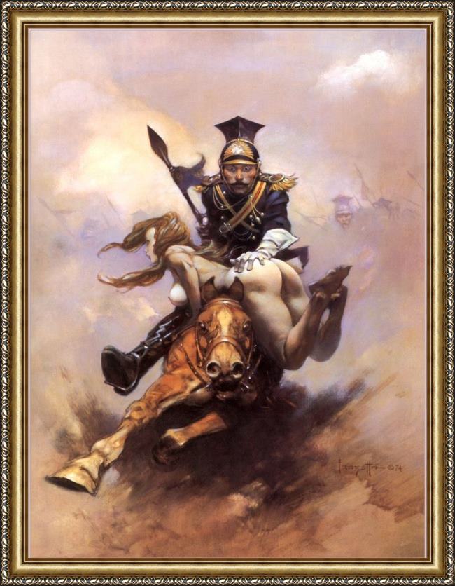 Framed Frank Frazetta flashman on the charge painting
