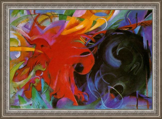Framed Franz Marc fighting forms painting