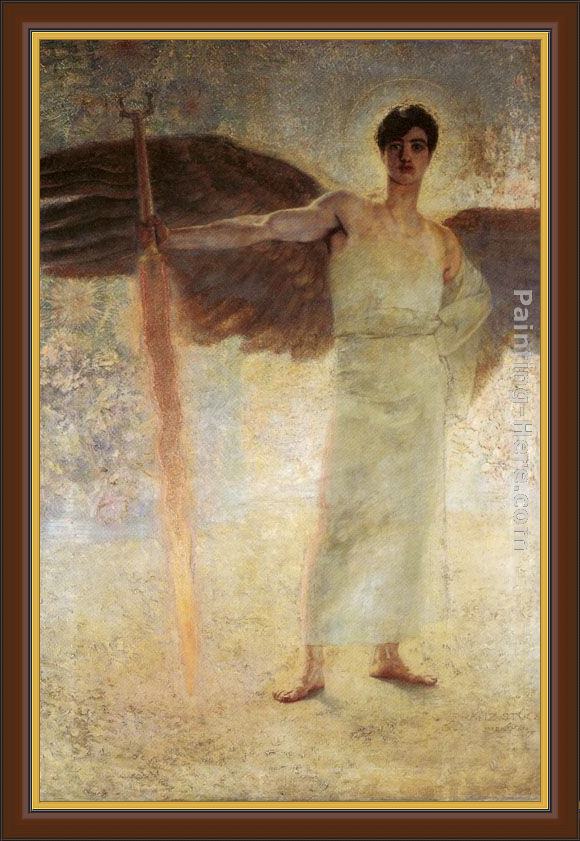 Framed Franz von Stuck angel with the flaming sword painting
