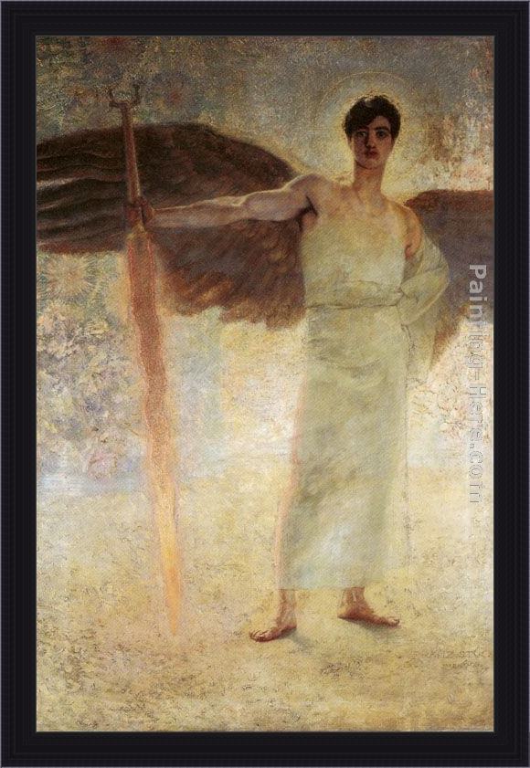 Framed Franz von Stuck angel with the flaming sword painting