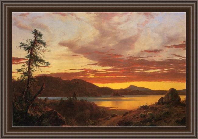 Framed Frederic Edwin Church sunset painting