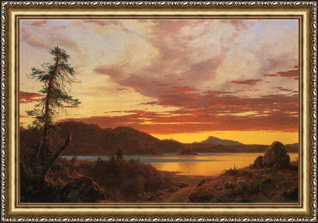 Framed Frederic Edwin Church sunset painting