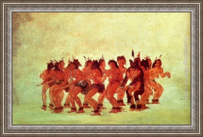 Framed George Catlin bear dance painting