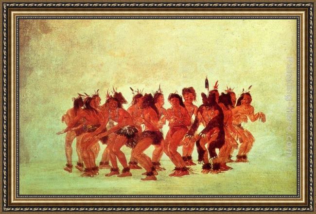 Framed George Catlin bear dance painting