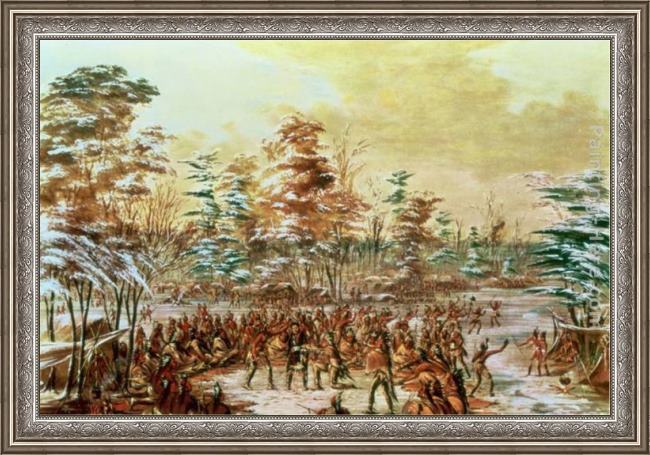 Framed George Catlin de tonty suing for peace in the iroquois village in january 1680 painting