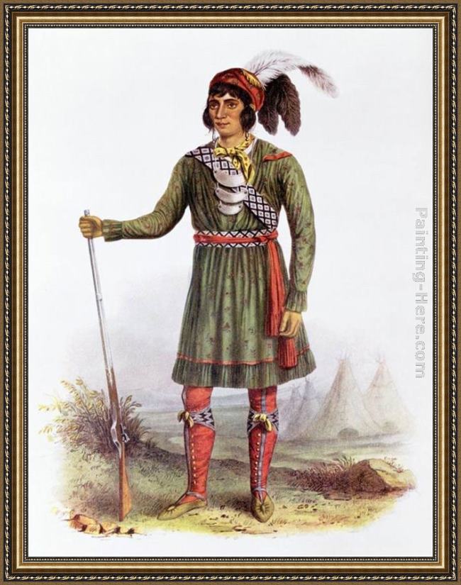 Framed George Catlin osceola or rising sun, a seminole leader painting