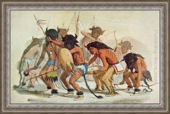 Framed George Catlin sioux buffalo dance painting