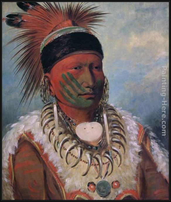 Framed George Catlin white cloud, chief of the iowas painting