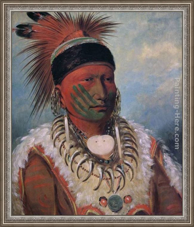 Framed George Catlin white cloud, chief of the iowas painting