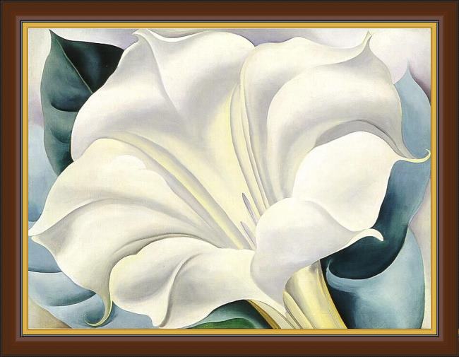Framed Georgia O'Keeffe white flower painting