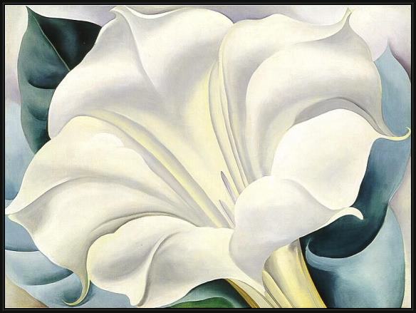 Framed Georgia O'Keeffe white flower painting