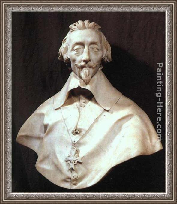 Framed Gian Lorenzo Bernini bust of cardinal armand de richelieu painting