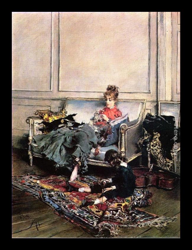 Framed Giovanni Boldini peaceful days painting