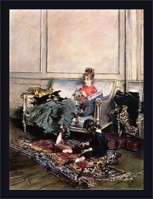 Framed Giovanni Boldini peaceful days painting