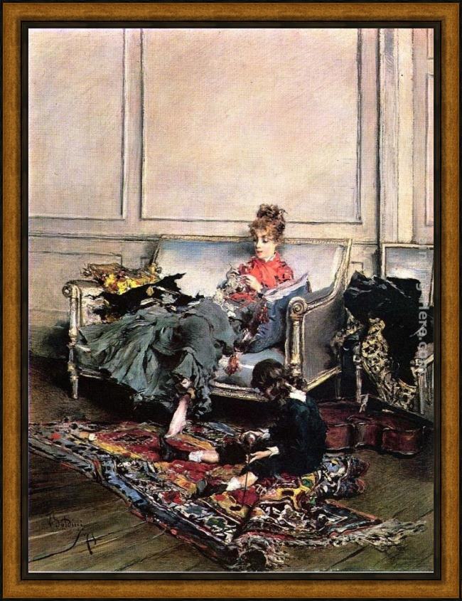 Framed Giovanni Boldini peaceful days painting
