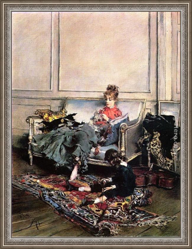 Framed Giovanni Boldini peaceful days painting